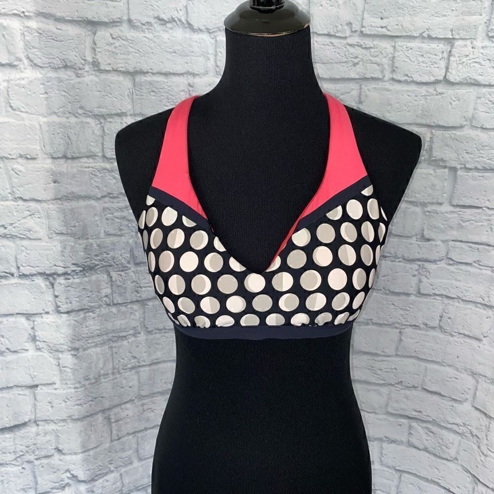 Jag polka dot bikini top w/criss cross and tie straps pink white black M